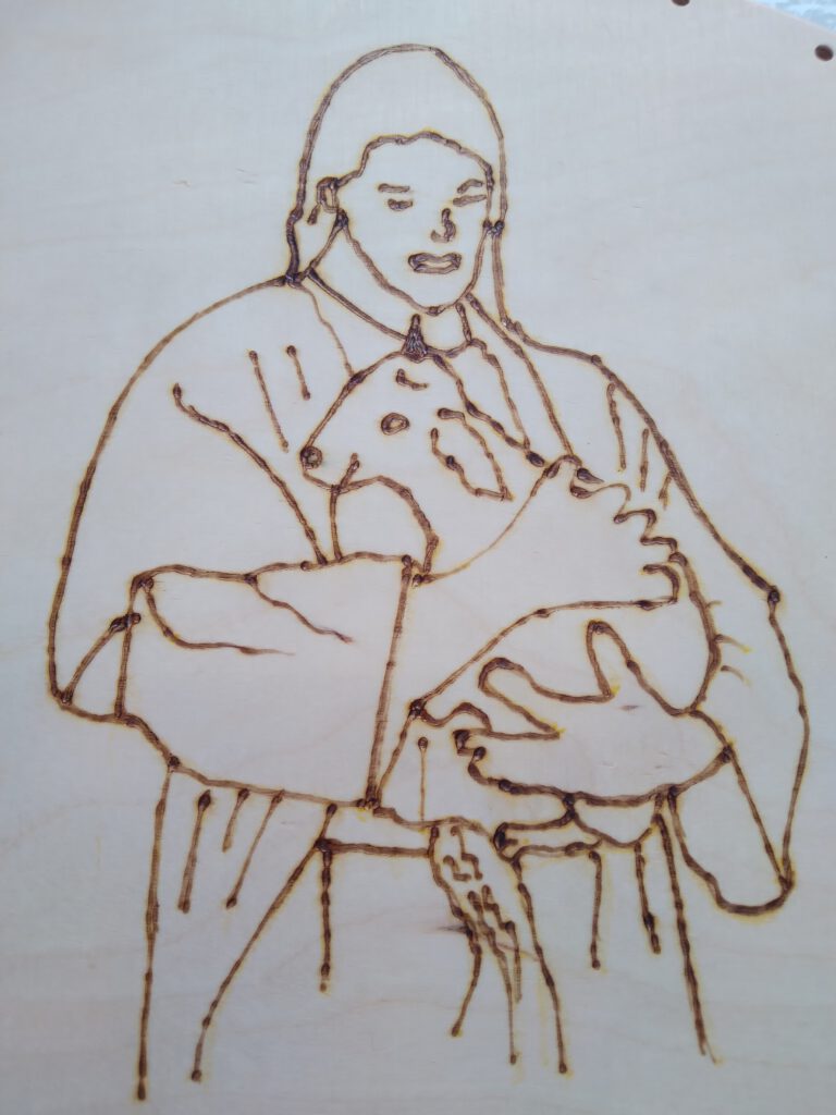 Skizze des guten Hirten auf Holz