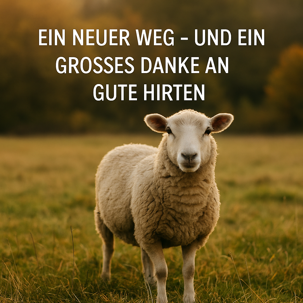 Auf dem Bild ist ein neugieriges Schaf zu sehen, das einen anblickt und vielleicht zurückblickt. Abschied und Neuanfang.