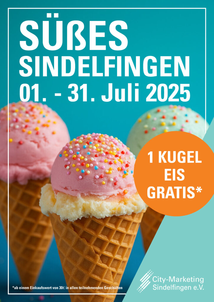 Eiswaffeln mit buntem Streusel – Eisaktion im Juli 2025 in Sindelfingen bei teilnehmenden Geschäften