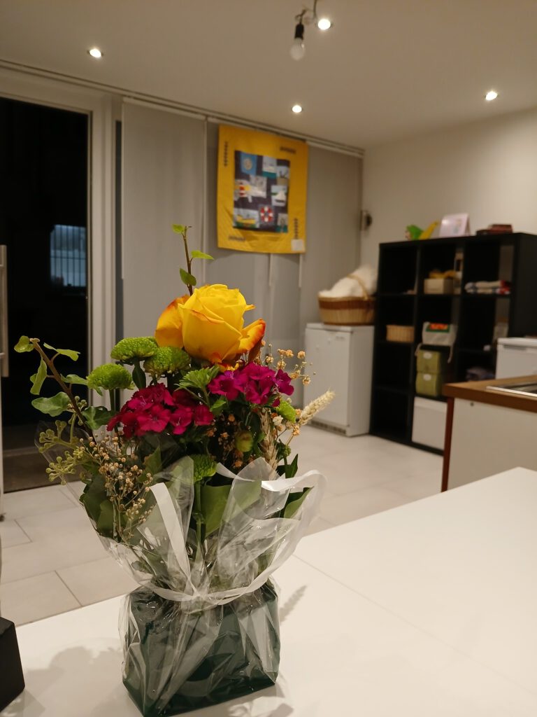 Innenaufnahme des Worksheep-Ladens in Sindelfingen mit frischem Blumenschmuck und Regalen voller Naturprodukte rund ums Schaf.