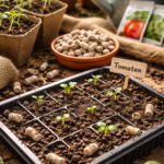 Ansaat von Gemüsepflanzen in Vorkulturschalen mit Schafwollpellets als natürlichem Wasserspeicher und Langzeitdünger
