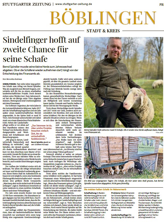Zeitungsbericht über die Familienschäferei Bernd Spindler