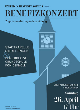 Plakat Benefizkonzert in der Dreifaltigkeitskirche Sindelfingen zugunsten der Jugendausbildung