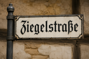 Historisch gestaltetes Straßenschild „Ziegelstraße“ als Symbol für die Ziegelei-Geschichte in Sindelfingen