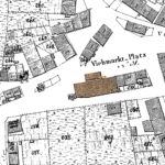 Historische Karte des Viehmarktplatzes in Sindelfingen aus dem Jahr 1830 mit markiertem Schafstall auf dem heutigen Marktplatz