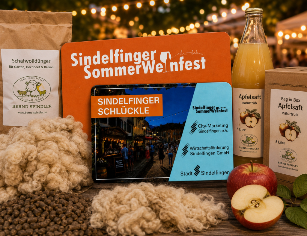 Sindelfingen Week mit Sindelfinger Schlückle sowie Schafwolldünger und Apfelsaft aus der Familienschäferei Bernd Spindler
